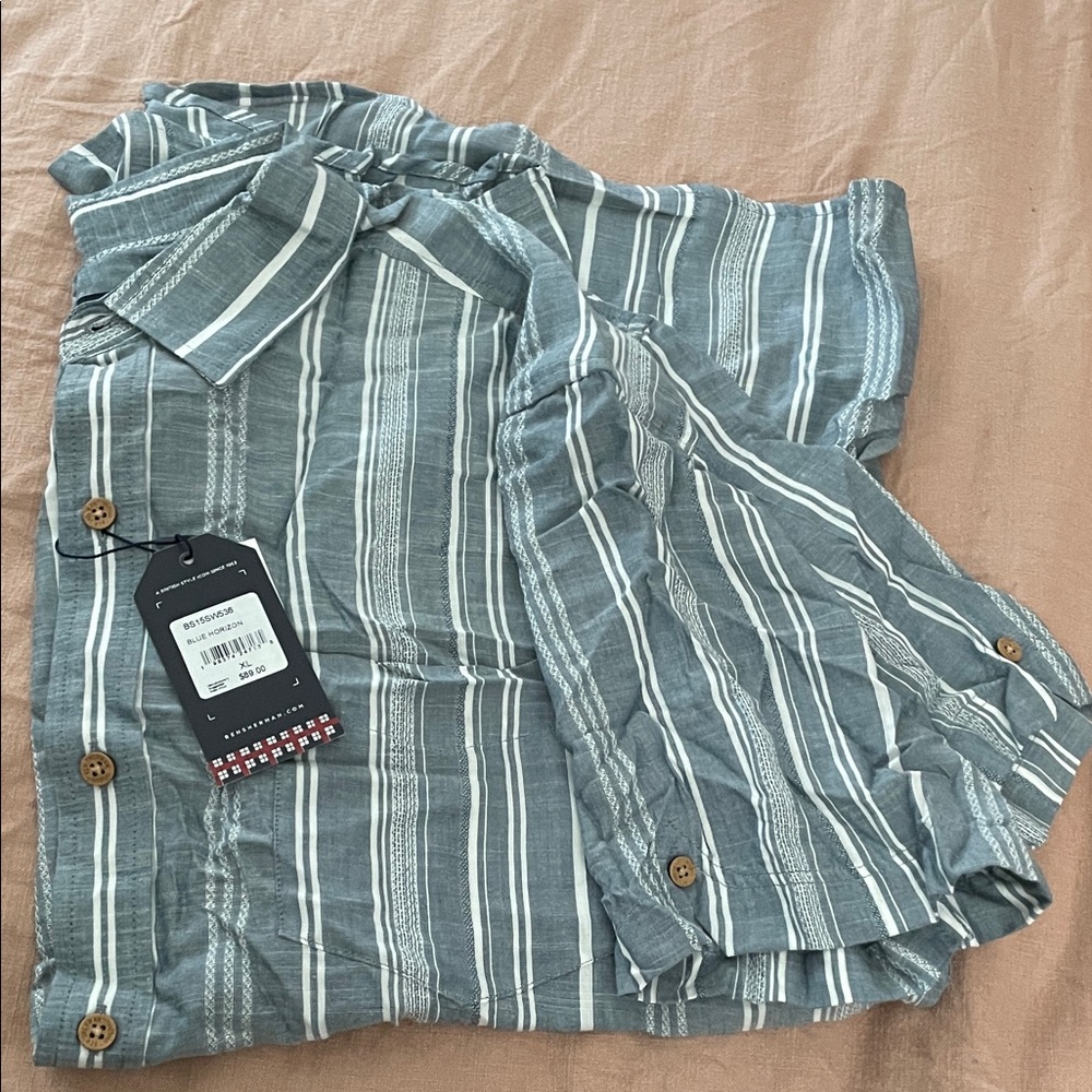 Ben Sherman Blue and White Striped Casual Button-Down Shirt